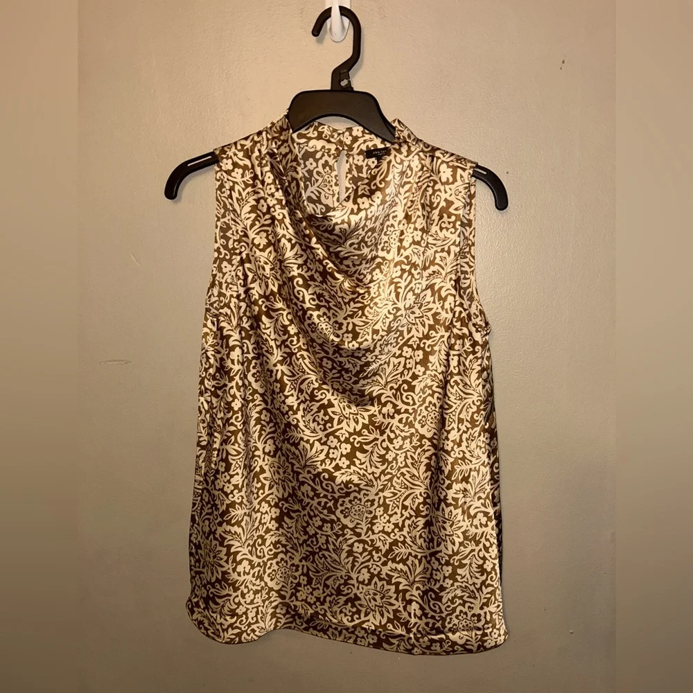 Ann Taylor Factory Brown and Beige Floral Patterned Cowl Neck Blouse